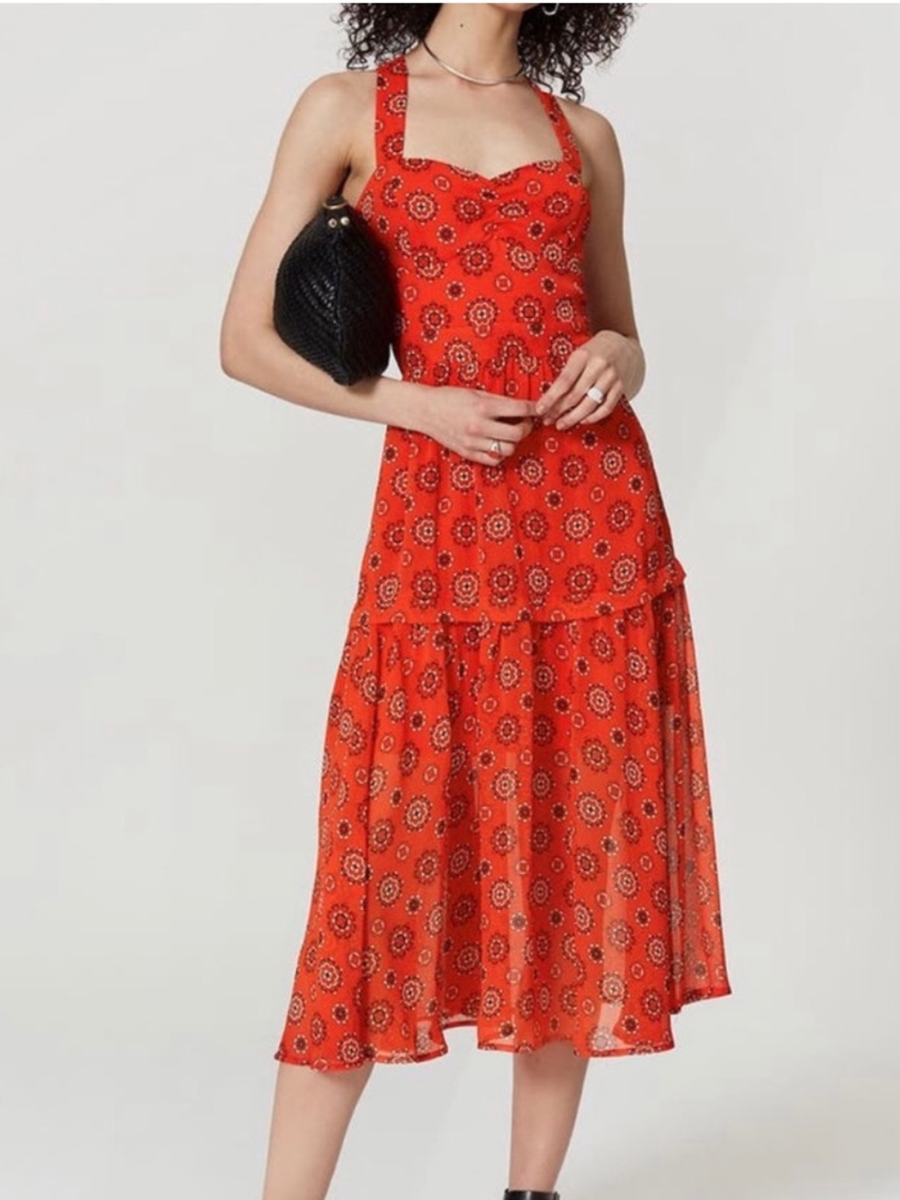Marissa Webb Red Printed Halter Midi Dress